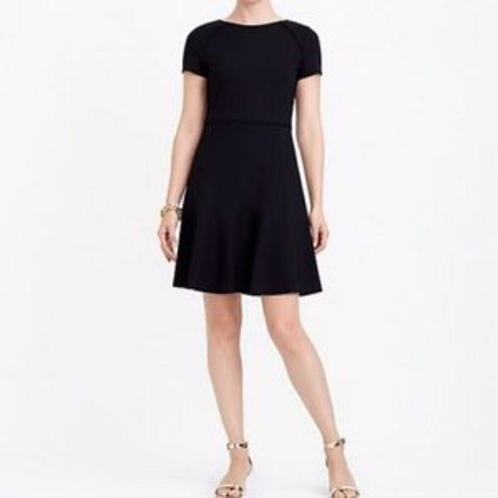 J. CREW FACTORY Black Short Sleeve Flounce Ponte Dress Size 4